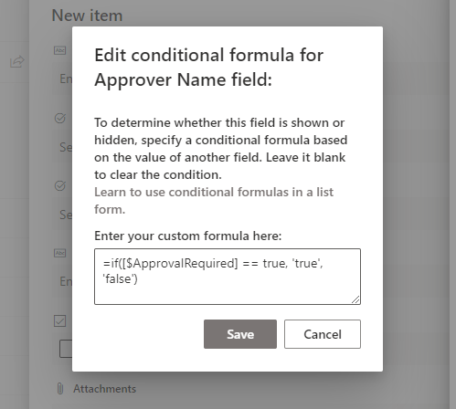 SharePoint conditional formula to show hide column